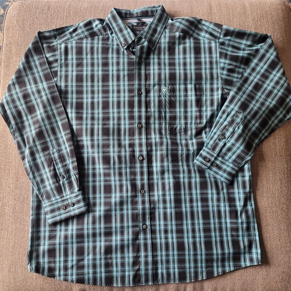 Ariat Pro Series Men's Long Sleeve Button-Up Work Shirt XL #105037, Blue  Plaid